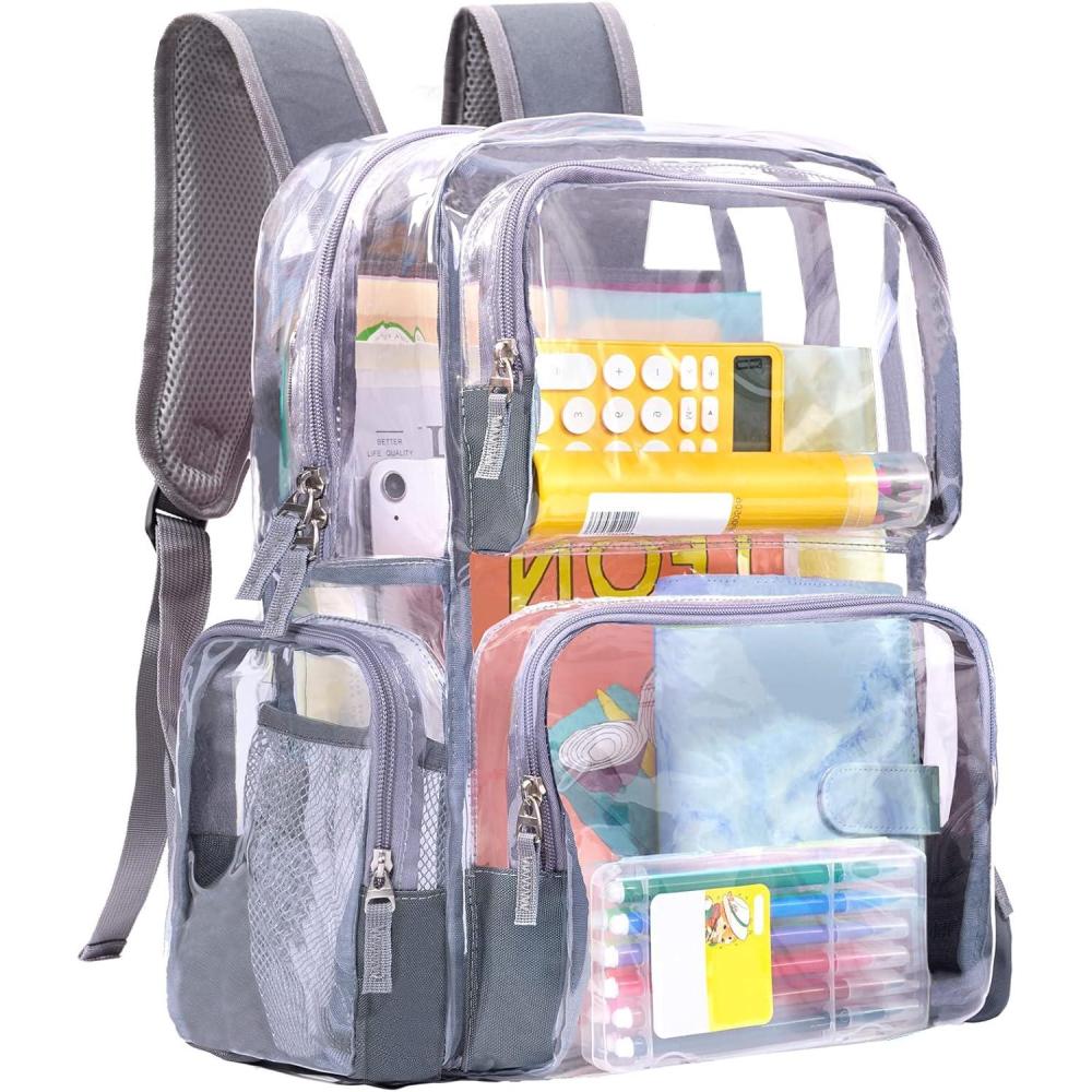 imageVorspack Clear Backpack  Transparent Backpack with Reinforced Bottom ampamp Multipockets for College Workplace Security  BlackGrey