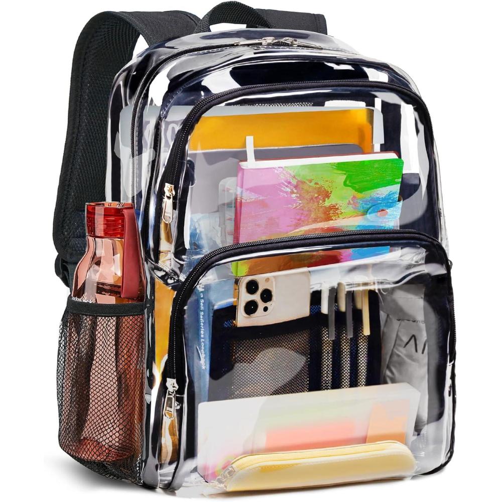 imageVorspack Clear Backpack Heavy Duty  Large Clear Bookbag Transparent See Through Backpack Plastic Backpacks for College Work Travel  BlackBlack