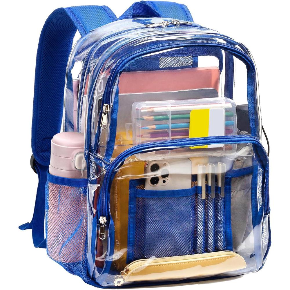 imageVorspack Clear Backpack Heavy Duty  Large Clear Bookbag Transparent See Through Backpack Plastic Backpacks for College Work Travel  BlackBlue