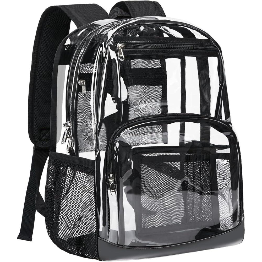 imageVorspack Clear Backpack Heavy Duty  Large Transparent Bookbag for Adults See Through Backpack for College Work Travel  BlackBlack