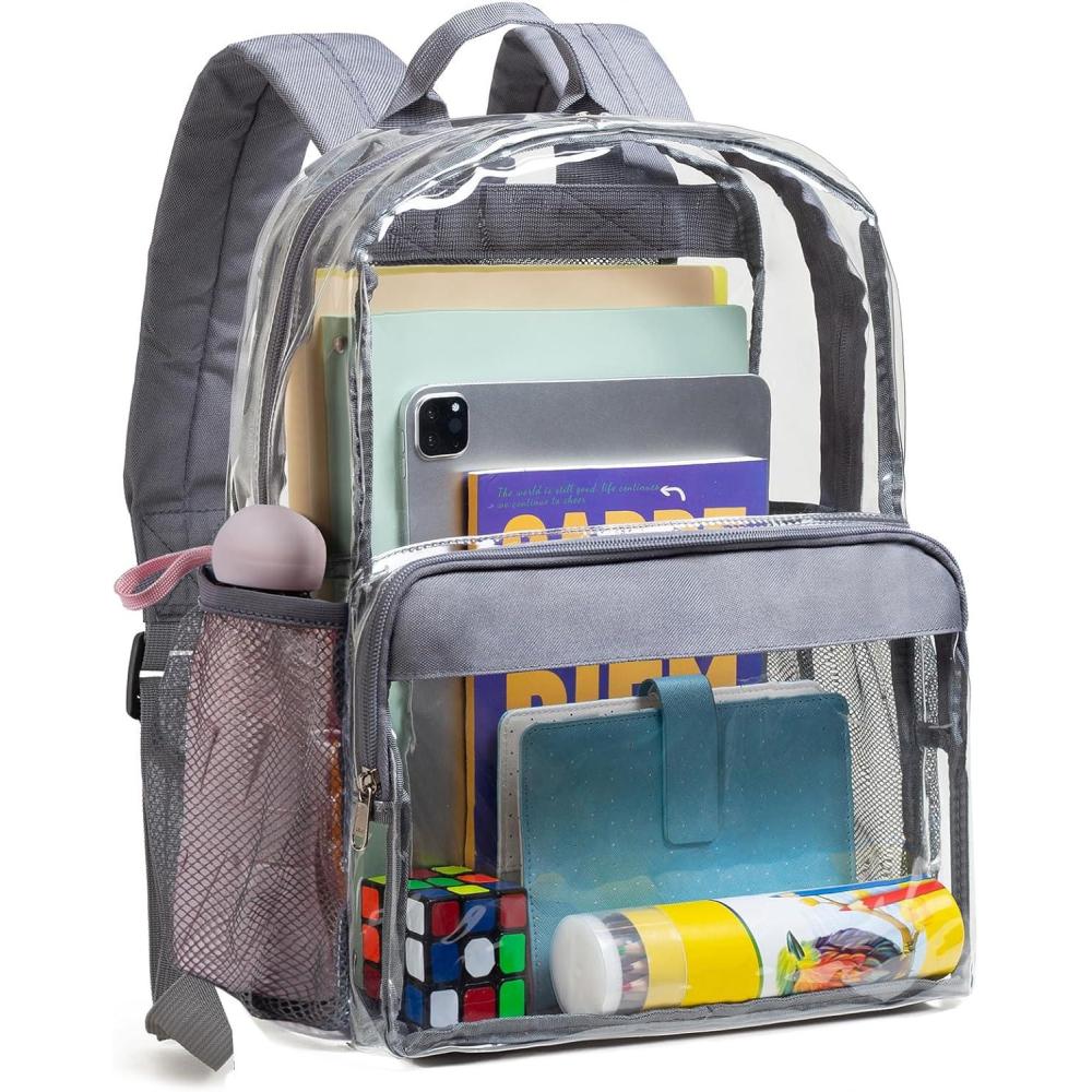 imageVorspack Clear Backpack Heavy Duty  PVC Clear Book Bag with Inner Pocket Transparent Backpack for College Workplace Security  GreyGrey