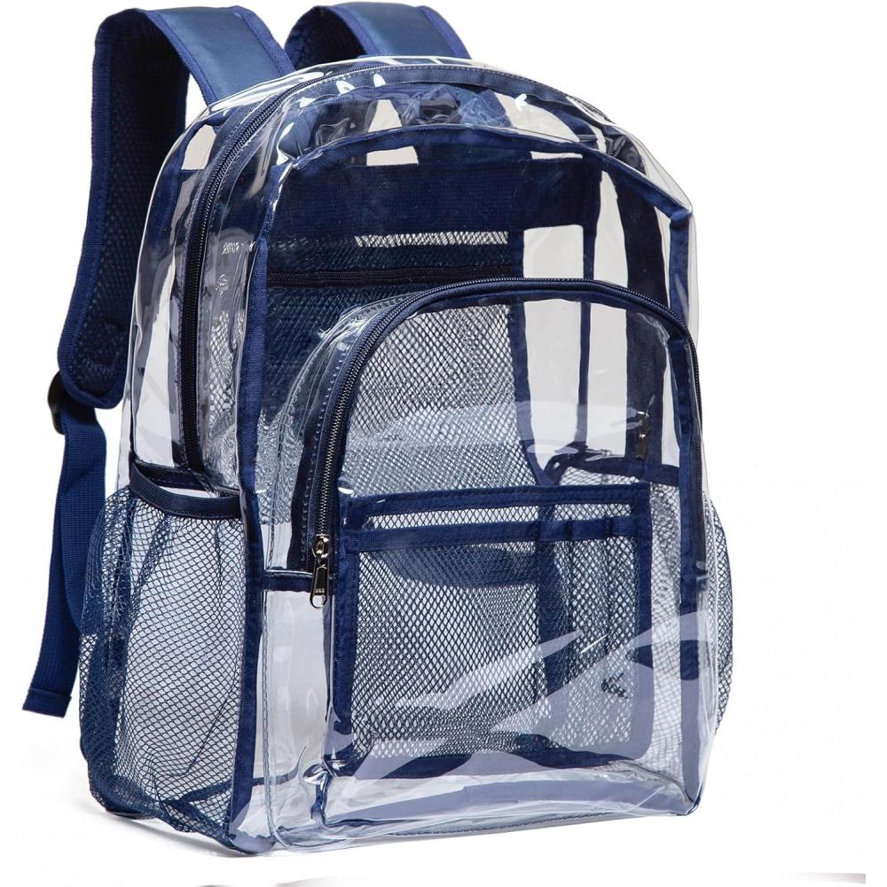 imageVorspack Clear Backpack Heavy Duty PVC Transparent Backpack with Reinforced Strap for College Workplace  BlackNavy