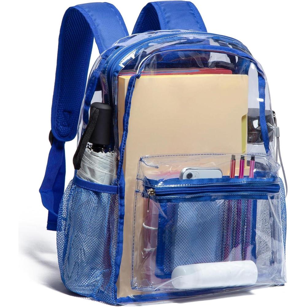 imageVorspack Clear Backpack Heavy Duty PVC Transparent Backpack with Reinforced Strap for College WorkplaceBlue