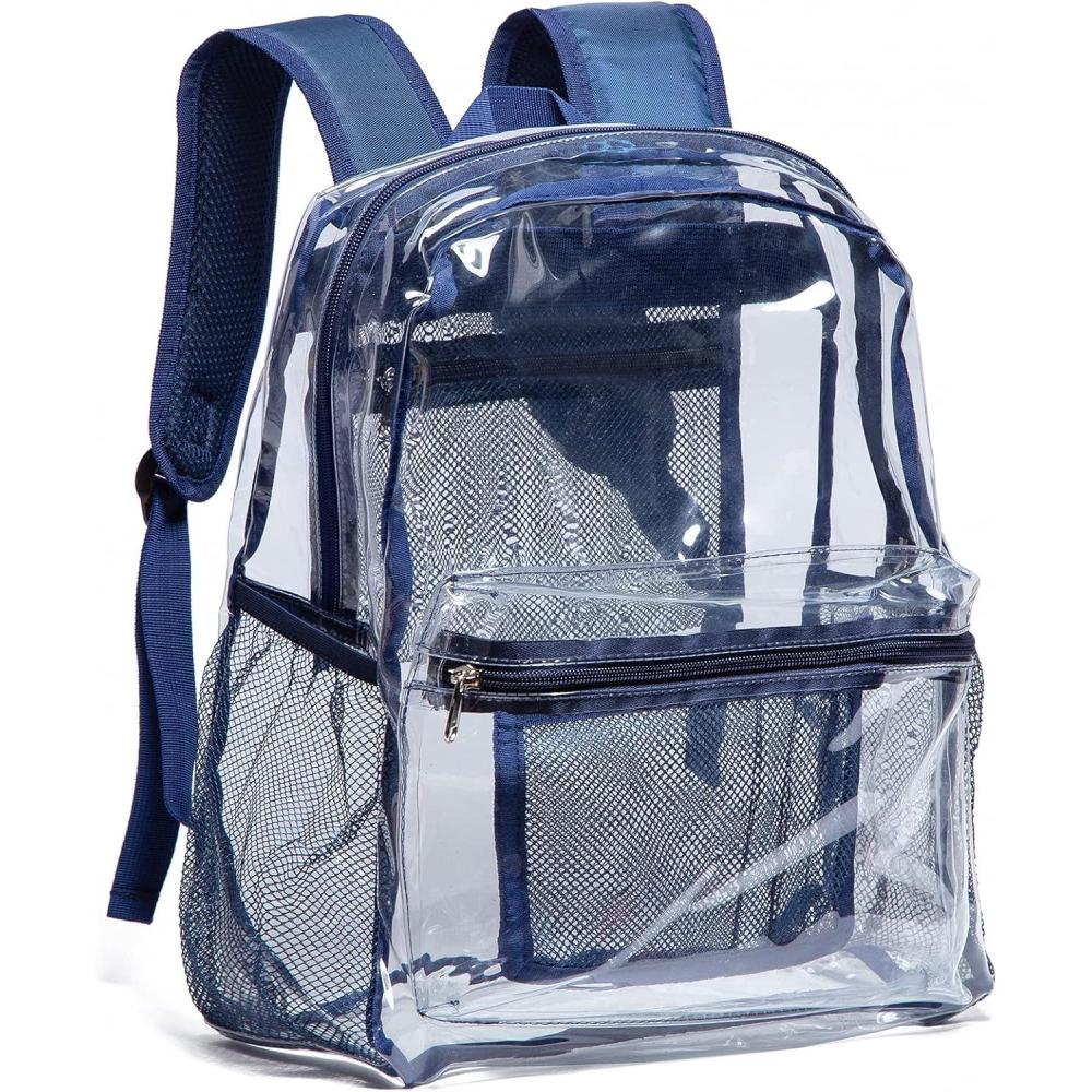 imageVorspack Clear Backpack Heavy Duty PVC Transparent Backpack with Reinforced Strap for College WorkplaceNavy Blue