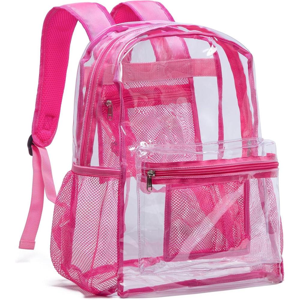imageVorspack Clear Backpack Heavy Duty PVC Transparent Backpack with Reinforced Strap for College WorkplacePink