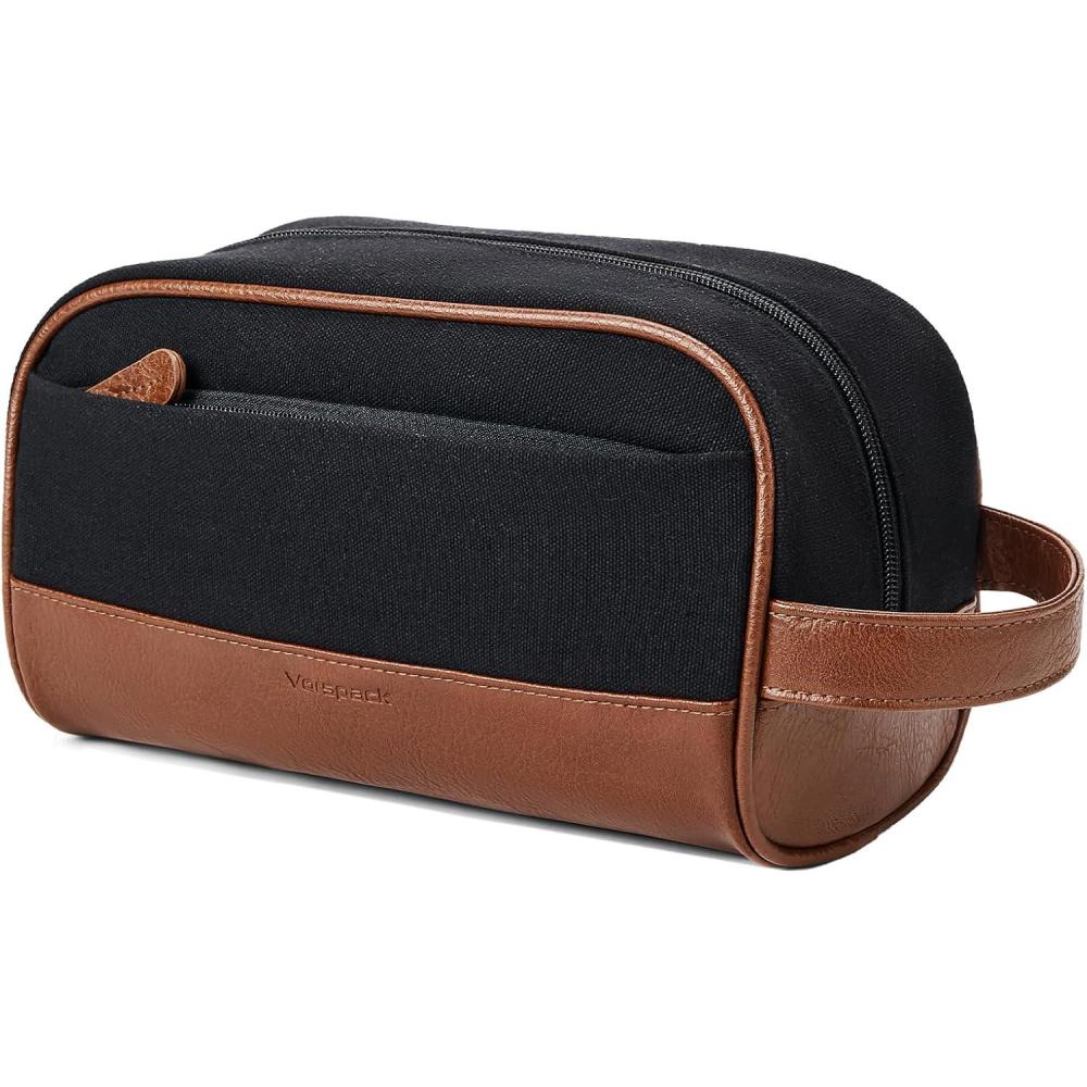 imageVorspack Travel Toiletry Bag  Canvas Toiletry Bag for Men Water Resistant Skincare Bag Dopp Kit for Bathroom Toiletries Accessories Gifts  BlackBlack