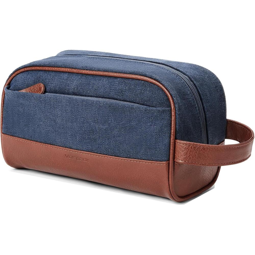 imageVorspack Travel Toiletry Bag  Canvas Toiletry Bag for Men Water Resistant Skincare Bag Dopp Kit for Bathroom Toiletries Accessories Gifts  BlackNavy Blue