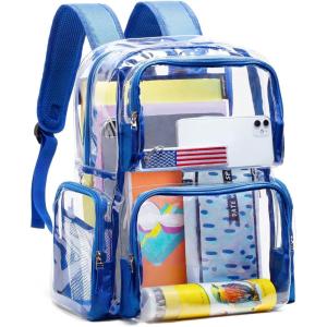 Vorspack Clear Backpack – Transparent Backpack with Reinforced Bottom & Multi-pockets for College Workplace Security – Black(Blue)