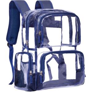 Vorspack Clear Backpack – Transparent Backpack with Reinforced Bottom & Multi-pockets for College Workplace Security – Black(Navy Blue)