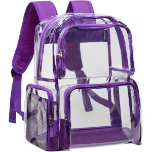 Vorspack Clear Backpack – Transparent Backpack with Reinforced Bottom & Multi-pockets for College Workplace Security – Black(Purple)