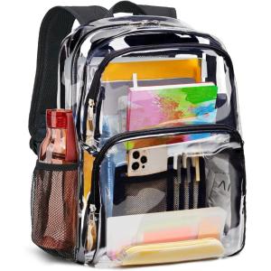 Vorspack Clear Backpack Heavy Duty – Large Clear Bookbag Transparent See Through Backpack Plastic Backpacks for College Work Travel – Black(Black)
