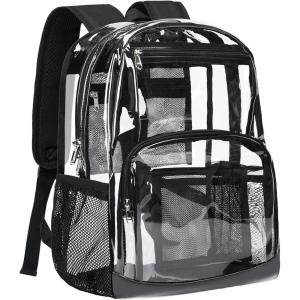 Vorspack Clear Backpack Heavy Duty – Large Transparent Bookbag for Adults, See Through Backpack for College, Work, Travel – Black(Black)