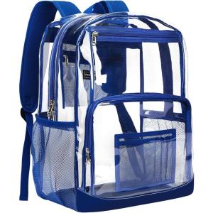Vorspack Clear Backpack Heavy Duty – Large Transparent Bookbag for Adults, See Through Backpack for College, Work, Travel – Black(Blue)