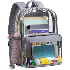 Vorspack Clear Backpack Heavy Duty – PVC Clear Book Bag with Inner Pocket Transparent Backpack for College Workplace Security – Grey(Grey)