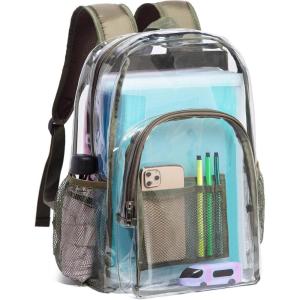 Vorspack Clear Backpack Heavy Duty PVC Transparent Backpack with Reinforced Strap for College Workplace – Black(Green)