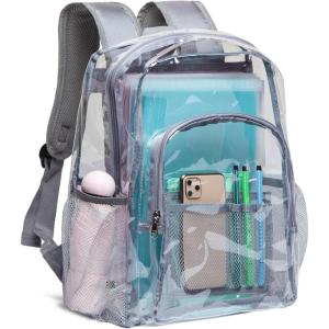 Vorspack Clear Backpack Heavy Duty PVC Transparent Backpack with Reinforced Strap for College Workplace – Black(Grey)