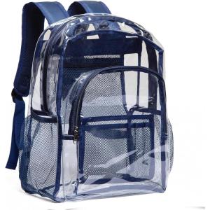 Vorspack Clear Backpack Heavy Duty PVC Transparent Backpack with Reinforced Strap for College Workplace – Black(Navy)