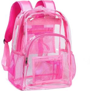 Vorspack Clear Backpack Heavy Duty PVC Transparent Backpack with Reinforced Strap for College Workplace – Black(Pink)