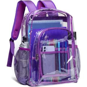 Vorspack Clear Backpack Heavy Duty PVC Transparent Backpack with Reinforced Strap for College Workplace – Black(Purple)