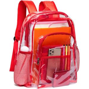 Vorspack Clear Backpack Heavy Duty PVC Transparent Backpack with Reinforced Strap for College Workplace – Black(Red)