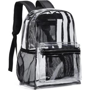 Vorspack Clear Backpack Heavy Duty PVC Transparent Backpack with Reinforced Strap for College Workplace(Black)
