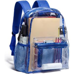 Vorspack Clear Backpack Heavy Duty PVC Transparent Backpack with Reinforced Strap for College Workplace(Blue)