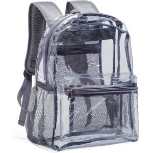 Vorspack Clear Backpack Heavy Duty PVC Transparent Backpack with Reinforced Strap for College Workplace(Grey)