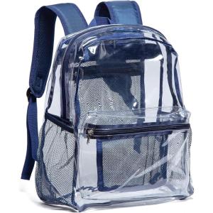 Vorspack Clear Backpack Heavy Duty PVC Transparent Backpack with Reinforced Strap for College Workplace(Navy Blue)