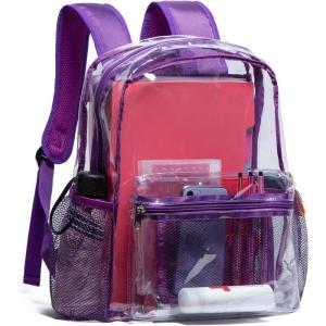 Vorspack Clear Backpack Heavy Duty PVC Transparent Backpack with Reinforced Strap for College Workplace(Purple)