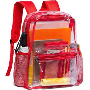 Vorspack Clear Backpack Heavy Duty PVC Transparent Backpack with Reinforced Strap for College Workplace(Red)
