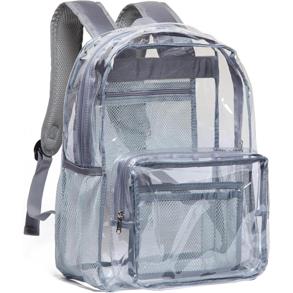 imageVorspack Clear Backpack  Heavy Duty PVC Transparent See Through Backpack for College ampamp WorkplaceGrey