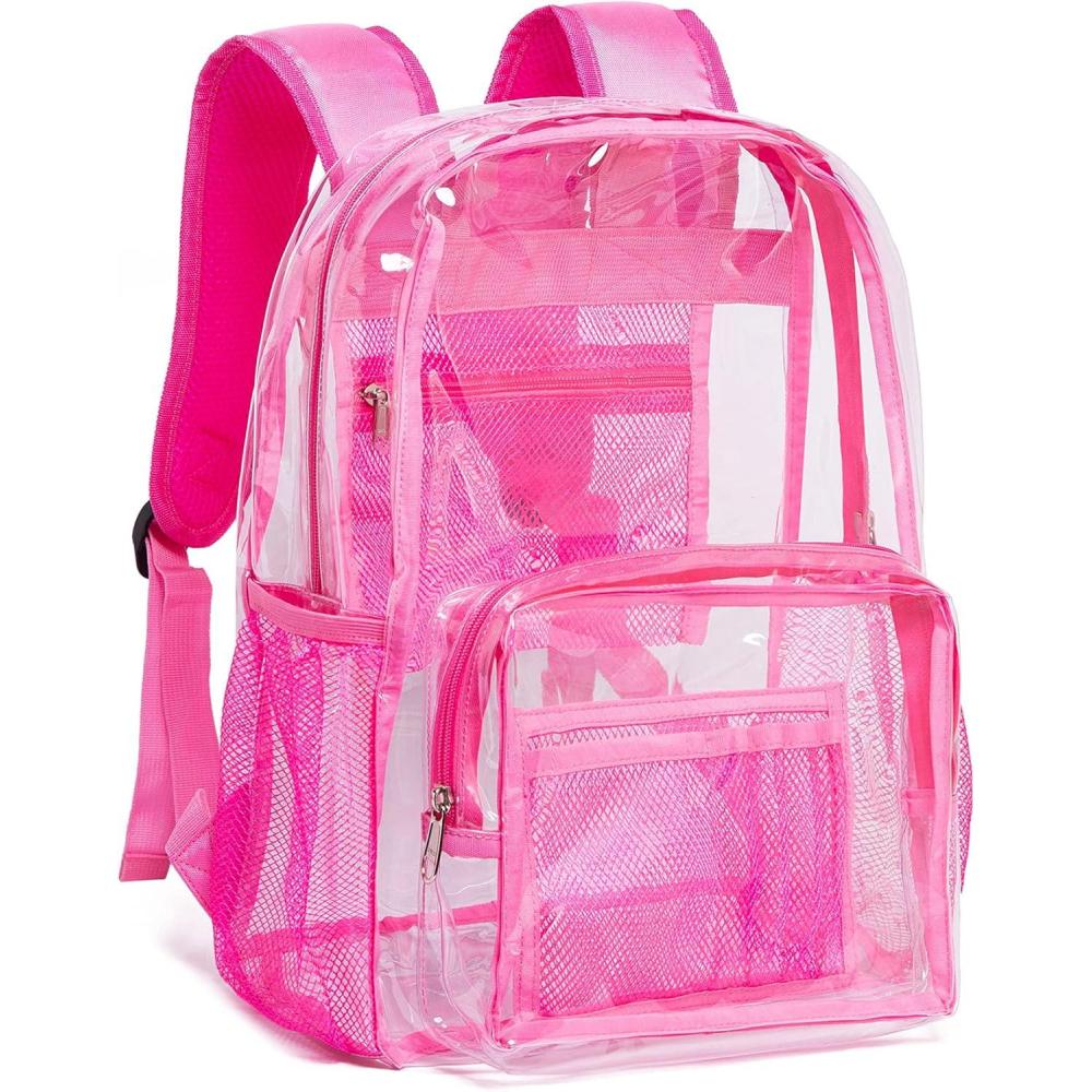 imageVorspack Clear Backpack  Heavy Duty PVC Transparent See Through Backpack for College ampamp WorkplacePink