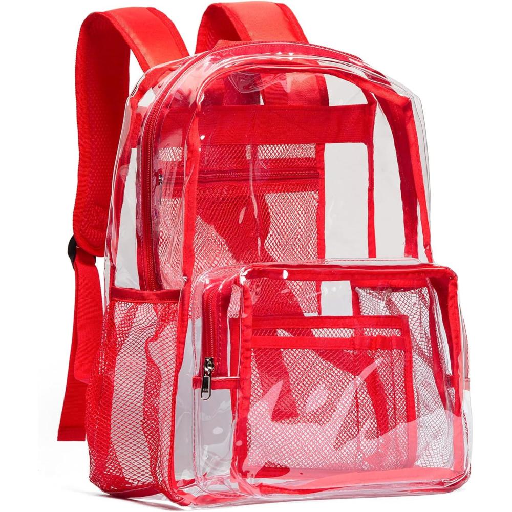 imageVorspack Clear Backpack  Heavy Duty PVC Transparent See Through Backpack for College ampamp WorkplaceRed