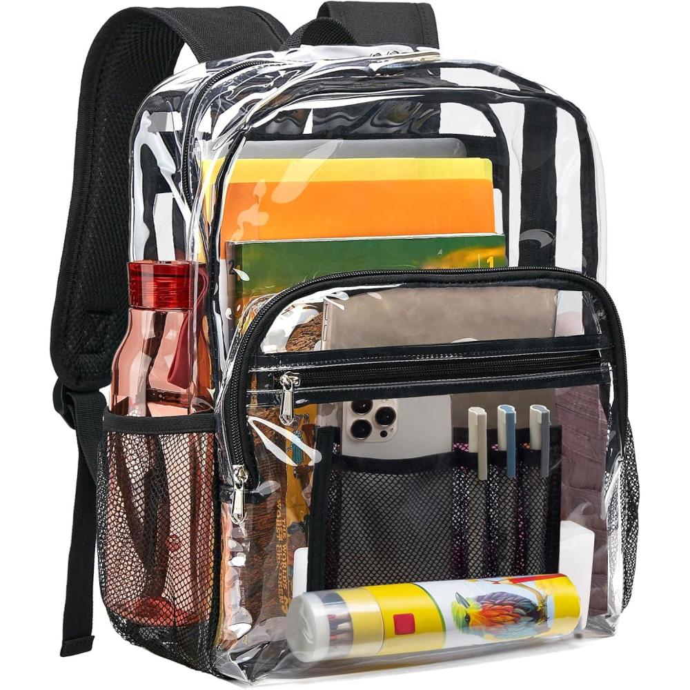 imageVorspack Clear Backpack Heavy Duty  Clear Bookbag Large See Through Backpack Plastic Transparent Backpacks for College Work Travel  BlackBlack