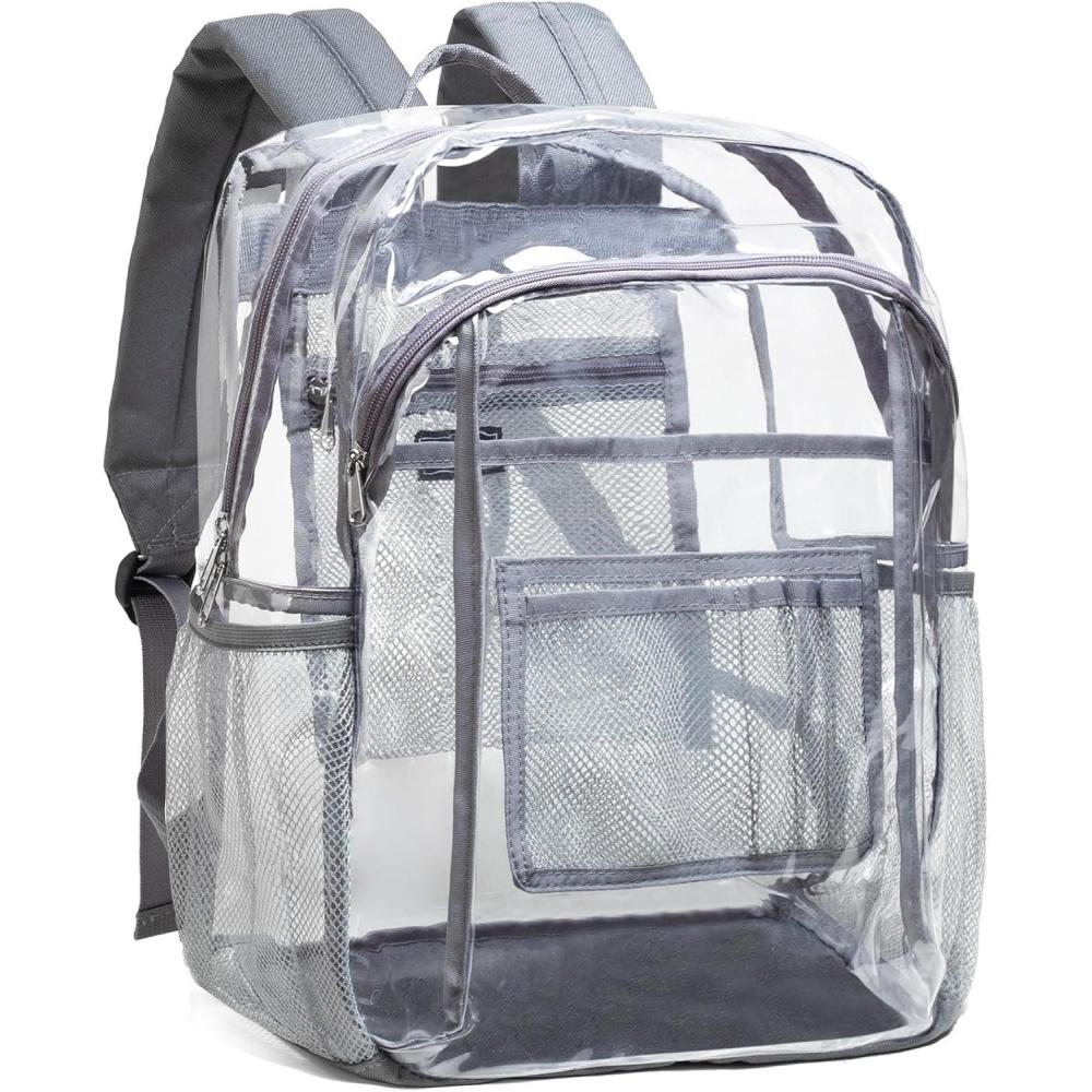 imageVorspack Clear Backpack Heavy Duty  Extra Large Clear Book Bag with Multipockets See Through Backpack for College Workplace Travel  BlackGrey