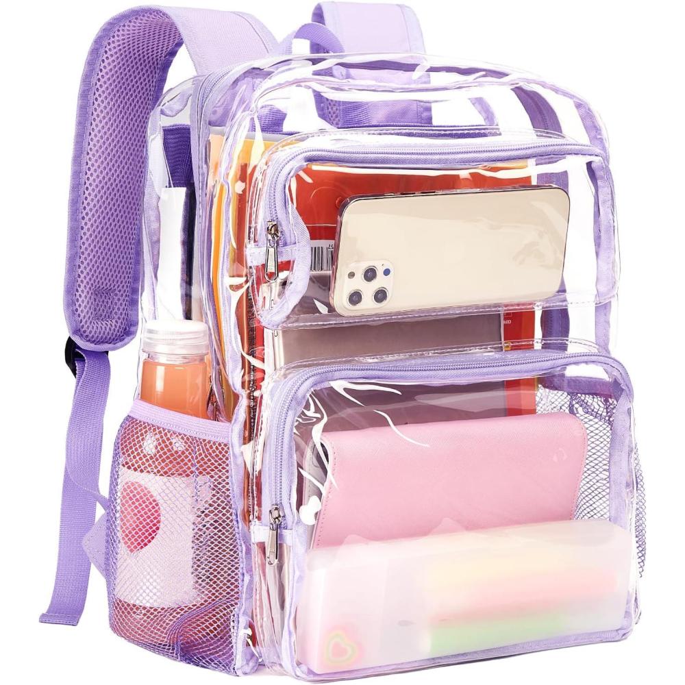 imageVorspack Clear Backpack Heavy Duty  Large Clear Bookbag Transparent Backpacks See Through Backpack for College Work Travel Festival  BlackPurple