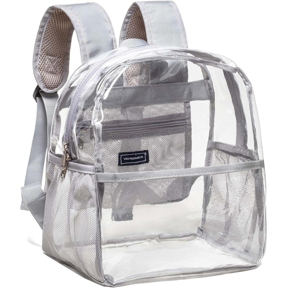 imageVorspack Clear Backpack Stadium Approved  Clear Mini Backpack 12x12x6 for Women Stadium Backpack for Concert Work Sport Games Festival  Grey