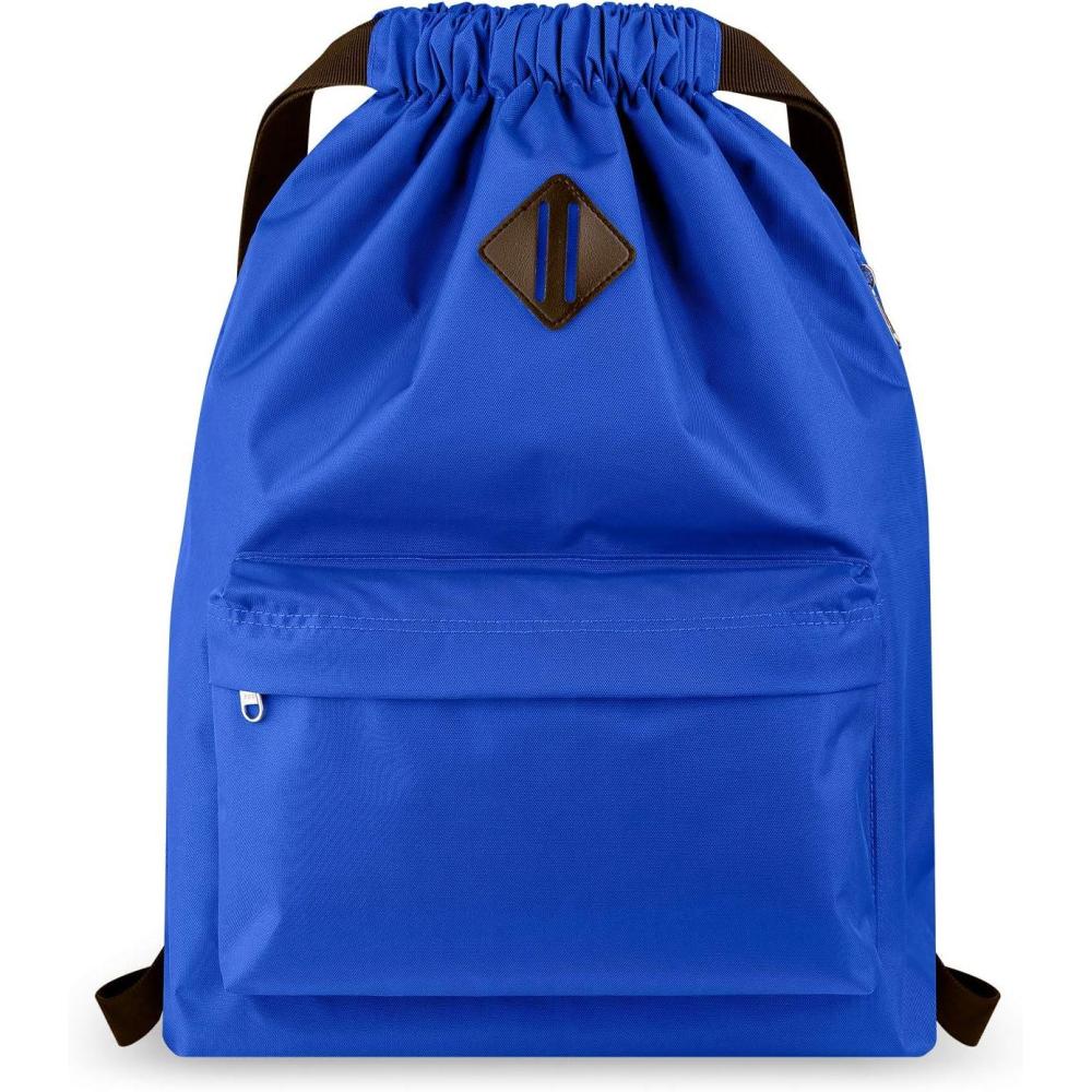 imageVorspack Drawstring Backpack Water Resistant String Bag Sports Gym Sack with Side Pocket for Men WomenBlue