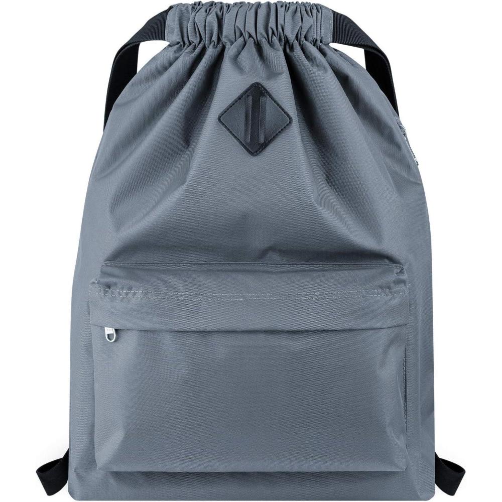 imageVorspack Drawstring Backpack Water Resistant String Bag Sports Gym Sack with Side Pocket for Men WomenGrey