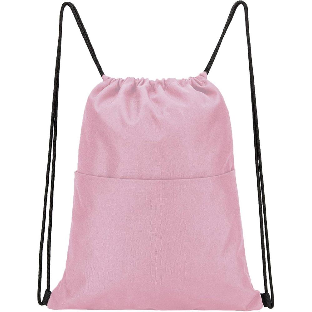 imageVorspack Drawstring Backpack Water Resistant String Bag Sports Sackpack Gym Sack with Side Pocket for Men WomenPink