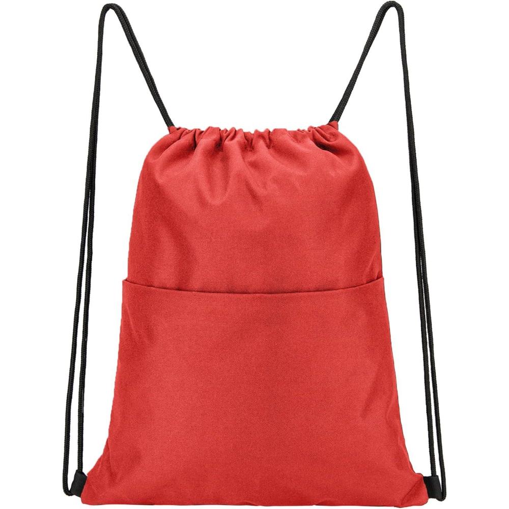 imageVorspack Drawstring Backpack Water Resistant String Bag Sports Sackpack Gym Sack with Side Pocket for Men WomenRed