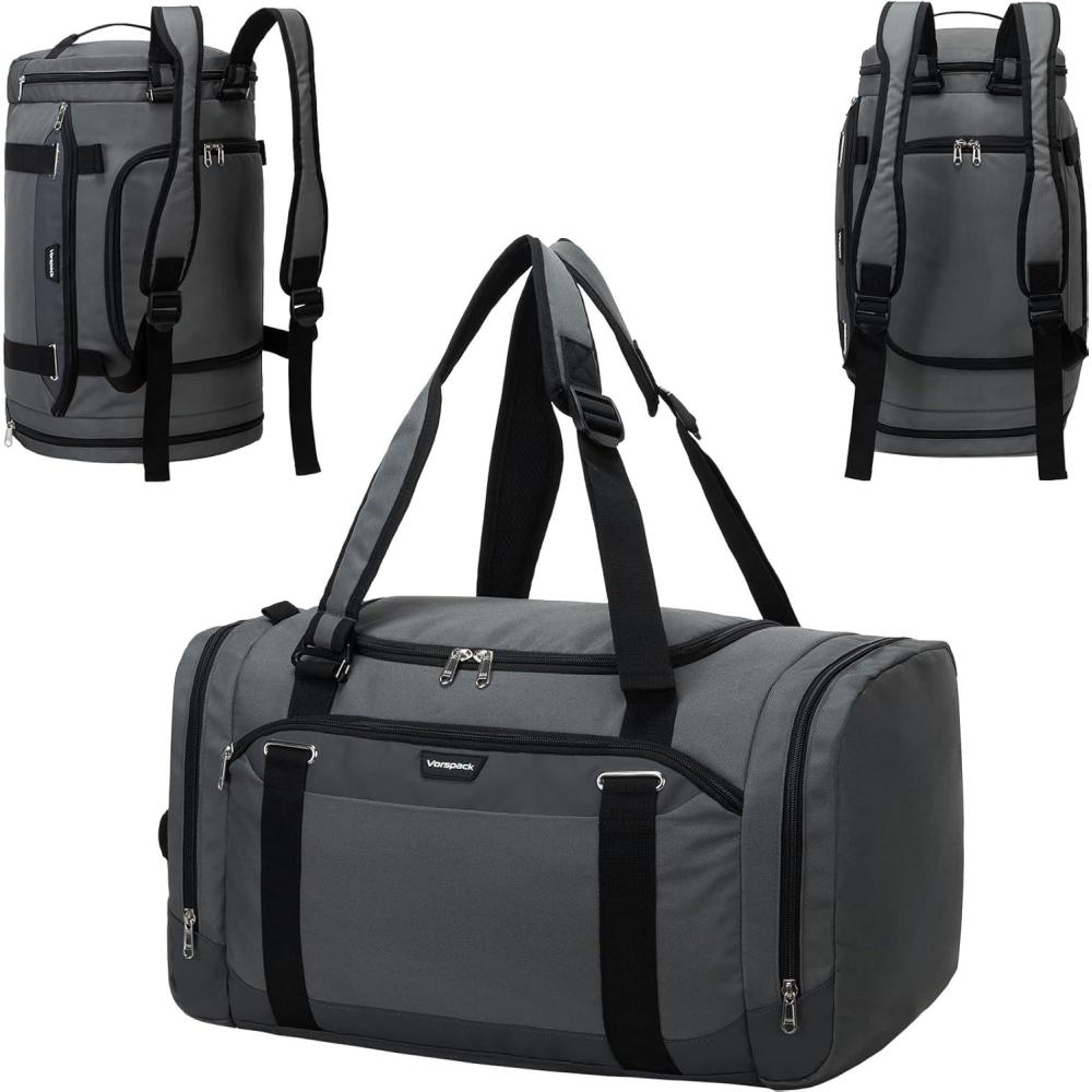 imageVorspack Gym Bag for Men  45L Duffle Bag for Travel Backpack Carry On Backpack with Shoe Compartment Large Weekender Bag Overnight Bag for Sports Gym Travel  Grey