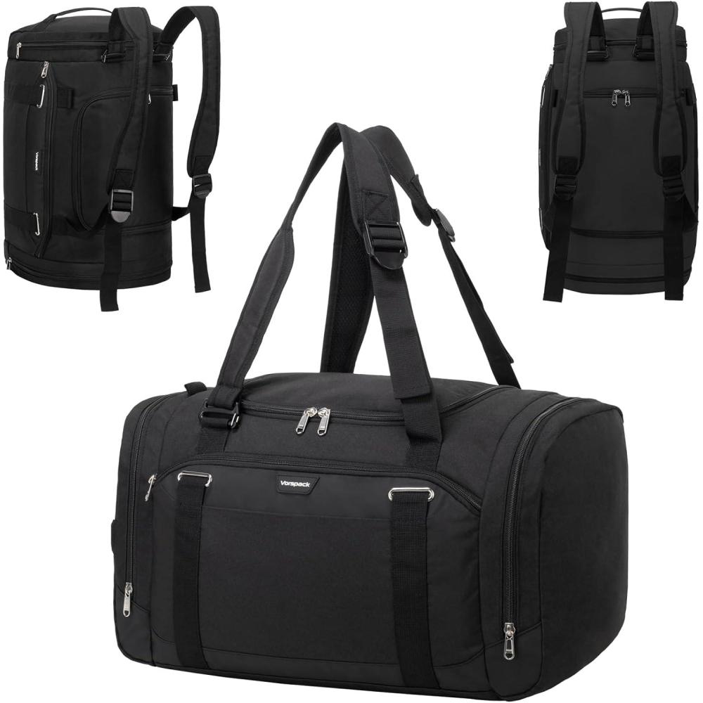 imageVorspack Gym Bag for Men  45L Duffle Bag for Travel Backpack Carry On Backpack with Shoe Compartment Large Weekender Bag Overnight Bag for Sports Gym Travel  Black