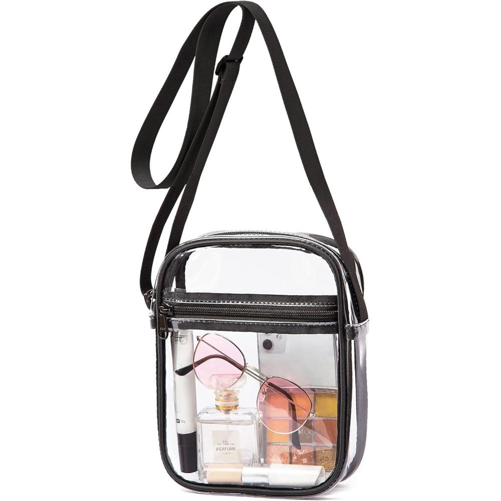 imageVorspack Stadium Approved PVC Purse  Clear Crossbody Bag with Front Pocket for Concerts Sports FestivalsBlack