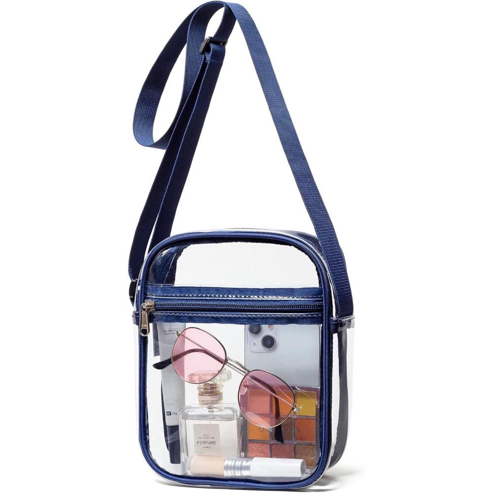imageVorspack Stadium Approved PVC Purse  Clear Crossbody Bag with Front Pocket for Concerts Sports FestivalsNavy Blue