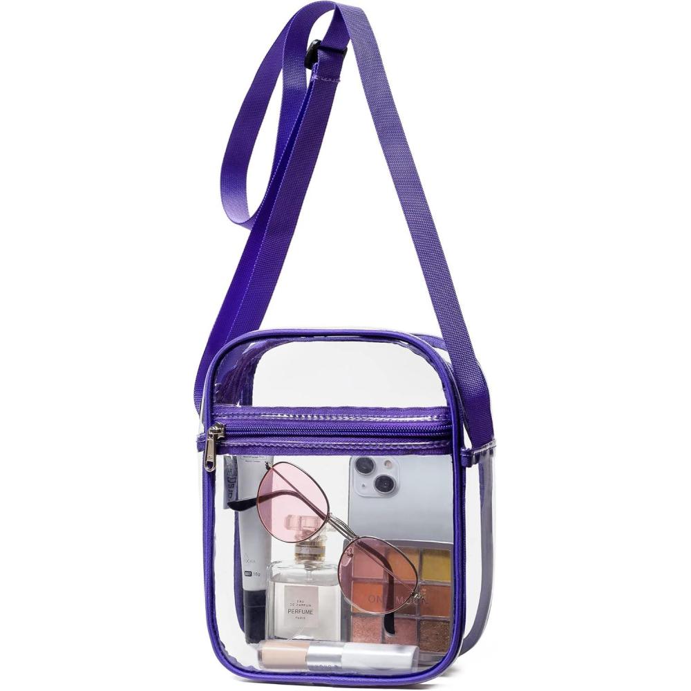 imageVorspack Stadium Approved PVC Purse  Clear Crossbody Bag with Front Pocket for Concerts Sports FestivalsPurple