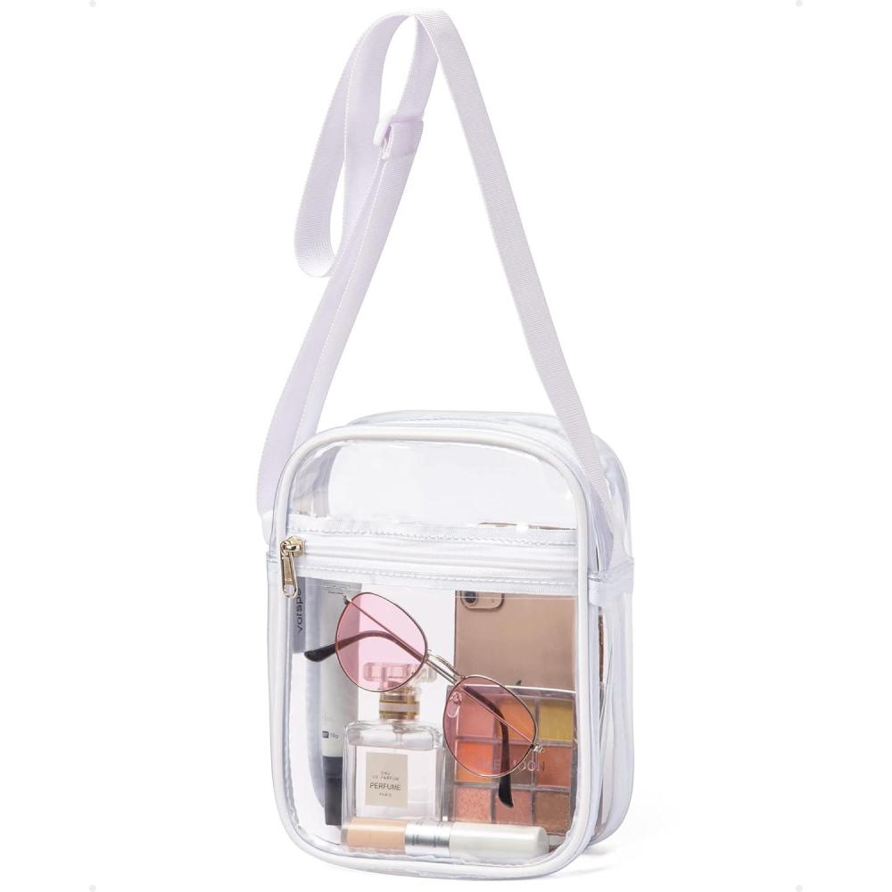 imageVorspack Stadium Approved PVC Purse  Clear Crossbody Bag with Front Pocket for Concerts Sports FestivalsWhite
