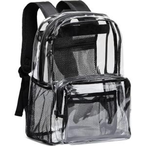 Vorspack Clear Backpack – Heavy Duty PVC Transparent See Through Backpack for College & Workplace(Black)