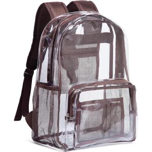 Vorspack Clear Backpack – Heavy Duty PVC Transparent See Through Backpack for College & Workplace(Coffee)