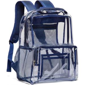 Vorspack Clear Backpack – Heavy Duty PVC Transparent See Through Backpack for College & Workplace(Navy)